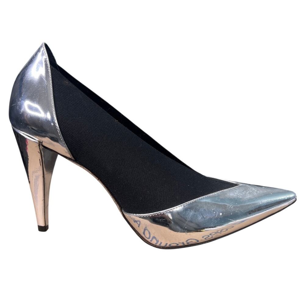 Givenchy Paris Metallic Silver Black Stretch Pump Heels Size 38.5 US 8.5